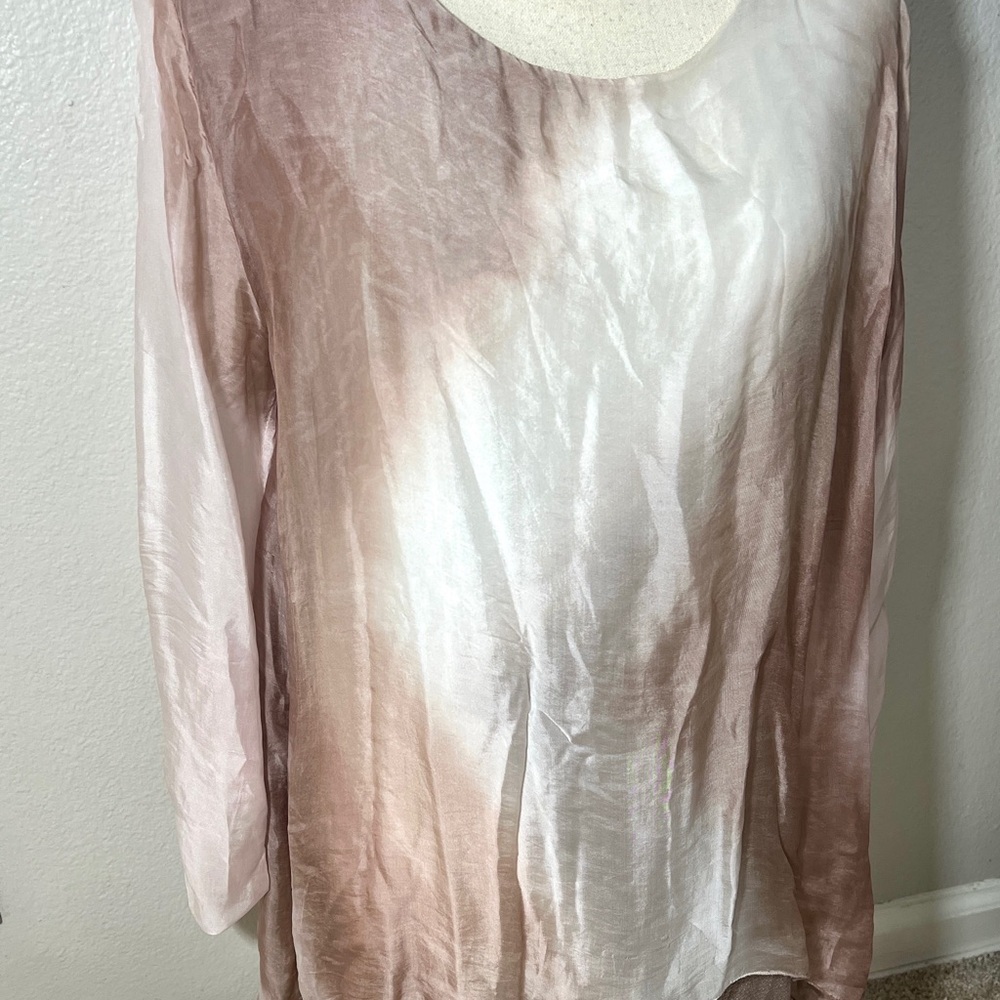 Womens Silk Long Sleeve Blouse S Small Romantic Sequins Fairy Shirt Elegant - Picture 7 of 11